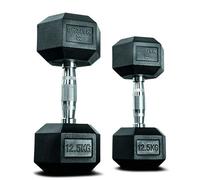 Matchu Sports | Haltères | Haltères Hexa | Lot de 2 | Disponible en 5, 7.5, 10, 12.5, 15, 17.5 et 20 KG | Caoutchouc | Noir (Noir - 12.5 KG)