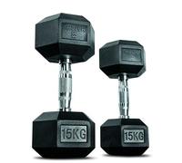 Matchu Sports | Haltères | Haltères Hexa | Lot de 2 | Disponible en 5, 7.5, 10, 12.5, 15, 17.5 et 20 KG | Caoutchouc | Noir (Noir - 15 KG)