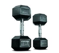 Matchu Sports | Haltères | Haltères Hexa | Lot de 2 | Disponible en 5, 7.5, 10, 12.5, 15, 17.5 et 20 KG | Caoutchouc | Noir (Noir - 17.5 KG)
