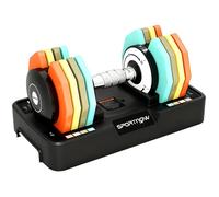 SPORTNOW Haltère réglable 5 à 25 kg avec base de rangement, 5 niveaux de poids, poignée antidérapante, set d'haltère avec disques d'haltères octogones, gain de place pour maison, bureau