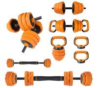 Haltères ajustables 4-en-1 polyvalents, Transformable en haltère, kettlebell, barre et support pompes, 44LB (20kg)