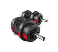 Hop-Sport Haltères de musculation bitumineux 20 kg, 2x10 kg avec deux barres d'haltères courtes de 45 cm et un jeu de disques en plastique Noir / Rouge G