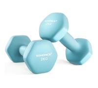 Lot De 2 Haltères, 2 X 2 Kg, En Forme D'haltères, Courts, Hexagonaux, Revêtement En Néoprène, Pour La Musculation, L'entraînement, Le Fitness, Pour La Maison, Bleu Pâle