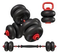 Haltères Réglables 20 kg, 25 kg, 4 en 1, Ensemble de Poids Haltères, Kettlebells et Support de Pompes, Barre de Connexion, Poignée Antidérapante, Gym à Domicile, Fitness (20KG Kit - Noir)