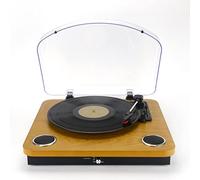 Halterrego Platine Vinyle Chelsea avec HP intégrés/Couvercle, RMS 2 * 2W,RCA Out, Lec et Eng USB, BT in/Out, Adaptateur Inclus, Finition laquée Noire/asp Bois