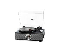 Halterrego Platine Vinyle Manhattan All-in-One avec 2 HP intégrés/Couvercle, RMS 2 * 8W, 3 Vitesses, Lecteur CD, BT in, Radio FM, Aux in, RCA Out, Noir