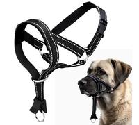 Halti pour chien grand, Harnais pour chien avec tissu rembourré, Harnais de tête Halti réglable anti-traction, Collier anti-traction doux pour chien grand (Noir, L (Museau : 11,6-14,8 pouces))