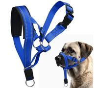 Halti pour chien grand, Harnais pour chien avec tissu rembourré, Harnais de tête Halti réglable anti-traction, Collier anti-traction doux pour chien grand (Bleu, L (Museau : 11,6-14,8 pouces))