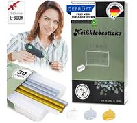 HALTMEISTER Lot de 30 bâtons de colle chaude, 11 x 200 mm, transparent, extra doré, argenté, à paillettes, Hot melt + Plus E-BOOK, longs bâtons de colle chaude pour pistolet à colle chaude standard