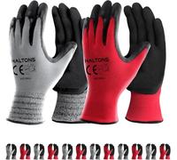 Haltons Lot de 12 gants de travail en latex et polyester - Gants de jardinage durables pour femme, gants de sécurité antidérapants, parfaits pour le travail en plein air, l'entretien de la pelouse et