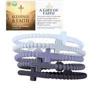HALUKAKAH 5 Bracelets Croix de Jésus pour Femmes,Adolescentes - Partagez La Foi ! | Lien Familial,Cadeaux Catholiques,Bracelets d'Équipe | Silicone Écolo,Conception USA | Brume Divine | Taille M 19cm