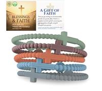 HALUKAKAH 5 Bracelets Croix de Jésus pour Femmes,Adolescentes - Partagez La Foi ! | Lien Familial,Cadeaux Catholiques,Bracelets d'Équipe | Silicone Écolo,Conception USA | Saturne | Taille M 19cm