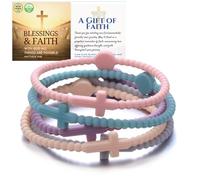 HALUKAKAH 5 Bracelets Croix de Jésus pour Femmes - Partagez La Foi ! | Lien Familial,Cadeaux Catholiques,Bracelets d'Équipe | Silicone Écolo,Conception USA | Le Rêve de l'Ange | Taille M 19cm