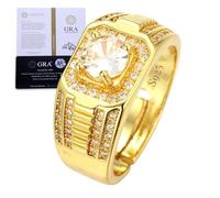 HALUKAKAH Bague en Argent Sterling Plaqué Or 18k pour Homme avec Pierre de Moissanite de 1 Carat et Certificat,Bijou de Luxe de 1,0ct,Taille Ajustable,Cadeau pour Anniversaire,Mariage - Noble Luxe