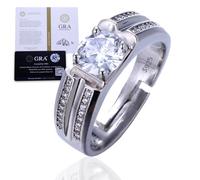 HALUKAKAH Bague en Argent Sterling pour Homme avec Pierre de Moissanite de 1 Carat et Certificat,Bijou de Luxe de 2,0ct,Taille Ajustable,Cadeau Intemporel pour Anniversaire,Mariage - Vœux Intemporels
