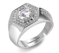 Halukakah Bague en Or et Diamant Iced Out,Homme Or Blanc Bague Taille Réglable avec Coffret Cadeau Gratuit