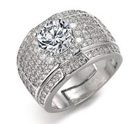 HALUKAKAH Bague en Or et Diamant Iced Out,Homme Or Blanc Bague Taille Réglable avec Coffret Cadeau Gratuit