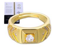 Halukakah Bague Homme 1 Carat Moissanite Couleur D - Motif V, Éclat de Labo en Argent Sterling Plaqué Or 18k avec Certificat, Cadeau Élégant pour Mari, Petit Ami, Usage Quotidien & Occasions Spéciales