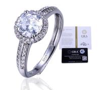 HALUKAKAH Bague Moissanite Femme en Argent Sterling 925 avec Diamant 1 Carat en Laboratoire et Certificat,Bijou Élégant de 1,0 ct pour Fiançailles,Célébrations,Taille Ajustable,Ange