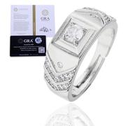 HALUKAKAH Bague Moissanite Homme D Couleur 1.0 ct Motif V,Diamant de 1 Carat Cultivé en Laboratoire avec Certificat,Argent Sterling Plaqué Platine,Taille Ajustable,pour Mari,Petit Ami,Anniversaire