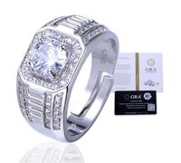 HALUKAKAH Bague Moissanite Homme en Argent Sterling 925 avec Diamant 1 Carat et Certificat,Bijou de Luxe 2,0 ct pour Fiançailles,Taille Ajustable,Luxe Noble,Cadeau Intemporel pour Mari,Petit Ami