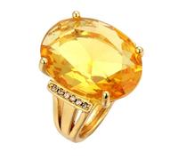 HALUKAKAH Bague pour Femme avec Citrine Naturelle D28,5 ct en Argent 925 Plaqué Or 18k,Sertie Griffes Diamant de Laboratoire en Ovale Vintage,pour Fiançaille,Mariage,Anniversaire,Taille Ajustable
