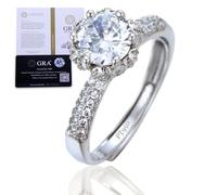HALUKAKAH Bague pour Femme Moissanite D1,0 ct en Argent 925 Plaqué Platine avec Certificat,Sertie Griffes Diamant de Laboratoire en Ronde Pierres Latérales,pour Fiançaille,Mariage,Taille Ajustable