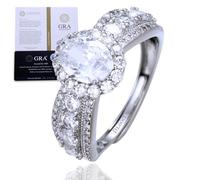 Halukakah Bague pour Femme Moissanite D2,0 ct en Argent 925 Plaqué Platine avec Certificat,Sertie Griffes Ensemble Nuptial Diamant de Laboratoire Ovale en Halo,pour Fiançaille,Mariage,Taille Ajustable