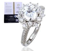 Halukakah Bague pour Femme Moissanite D2,0ct en Argent 925 Plaqué Platine avec Certificat,Sertie Griffes Diamant de Laboratoire en Ronde Tournesol,pour Fiançaille,Mariage,Anniversaire,Taille Ajustable