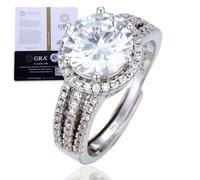 Halukakah Bague pour Femme Moissanite D3,0 ct en Argent 925 Plaqué Platine avec Certificat,Sertie Griffes Ensemble Nuptial Diamant de Laboratoire en Ronde Halo,pour Fiançaille,Mariage,Taille Ajustable