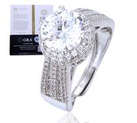 Halukakah Bague pour Femme Moissanite D3,0 ct en Argent 925 Plaqué Platine avec Certificat,Sertie Griffes Ensemble Nuptial Diamant de Laboratoire en Ronde Halo,Taille Ajustable,pour Épouse,Copine,Mère