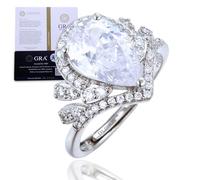 HALUKAKAH Bague pour Femme Moissanite D5,0 ct Argent 925 Plaqué Platine avec Certificat,Sertie Griffes Ensemble Nuptial Diamant de Laboratoire en Poire Éthéré,pour Fiançaille,Mariage,Taille Ajustable