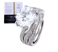 HALUKAKAH Bague pour Femme Moissanite D5,0 ct Argent 925 Plaqué Platine avec Certificat,Sertie Griffes Ensemble Nuptial Diamant de Laboratoire en Ronde Éthéré,pour Fiançaille,Mariage,Taille Ajustable