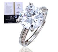 HALUKAKAH Bague pour Femme Moissanite D5,0 ct en Argent 925 Plaqué Platine avec Certificat,Sertie 4 Griffes Diamant de Laboratoire en Ronde Pierres Latérales,pour Fiançaille,Mariage,Taille Ajustable