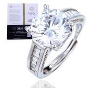 Halukakah Bague pour Femme Moissanite D5,0ct en Argent 925 Plaqué Platine avec Certificat,Sertie 4 Griffes Diamant de Laboratoire en Ronde Vintage,pour Fiançaille,Mariage,Anniversaire,Taille Ajustable