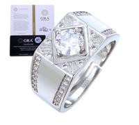 Halukakah Bague pour Homme Moissanite D1,0ct Argent 925 Plaqué Platine avec Certificat,Audacieuse Sertie Griffes Diamant de Laboratoire en Ronde,Taille Ajustable,pour Mari,Petit Ami,Fiançaille,Mariage