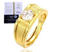 Halukakah Bague pour Homme Moissanite D1,0ct en Argent 925 Plaqué Or 18k avec Certificat,Audacieuse Sertie Griffes Diamant de Laboratoire en Ronde,pour Fiançaille,Mariage,Anniversaire,Taille Ajustable