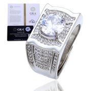 HALUKAKAH Bague pour Homme Moissanite D2,0 ct Argent 925 Plaqué Platine avec Certificat,Audacieuse Sertie Griffes Diamant de Laboratoire en Ronde,pour Fiançaille,Mariage,Anniversaire,Taille Ajustable