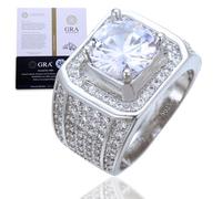 Halukakah Bague pour Homme Moissanite D4,0ct Argent 925 Plaqué Platine avec Certificat,Audacieuse Sertie Griffes Diamant de Laboratoire en Ronde,Taille Ajustable,pour Mari,Petit Ami,Fiançaille,Mariage