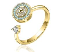 HALUKAKAH Bague Spinner Contre Anxiété Plaqué Or 18 Carats/Platine:Bijou Élégant pour Soulager Stress avec Cœur en Diamant et Spinner à Perles,Sel de Himalaya Ajouté,Réglable,Cadeau pour Femmes,Ados