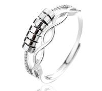 HALUKAKAH Bague Spinner Contre Anxiété Plaqué Or 18 Carats/Platine:Bijou Élégant pour Soulager Stress avec Cœur en Diamant et Spinner à Perles,Sel de Himalaya Ajouté,Réglable,Cadeau pour Femmes,Ados