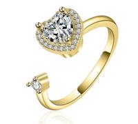 HALUKAKAH Bague Spinner Contre Anxiété Plaqué Or 18 Carats/Platine:Bijou Élégant pour Soulager Stress avec Cœur en Diamant et Spinner à Perles,Sel de Himalaya Ajouté,Réglable,Cadeau pour Femmes,Ados