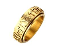 Halukakah Bague Tournante Viking Homme - Plaqué Or 24K - Acier Titane Médical Hypoallergénique (Sans Nickel/Plomb/Cadmium) - Taille 60 -Anneau Anti-Stress Gravé de Runes Nordiques -Boîte Cadeau Inclus