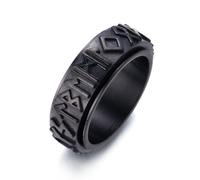 Halukakah Bague Tournante Viking Homme - Plaqué Rhodium - Acier Titane Médical Hypoallergénique (Sans Nickel/Plomb/Cadmium) -Taille 60 -Anneau Anti-Stress Gravé de Runes Nordiques -Boîte Cadeau Inclus