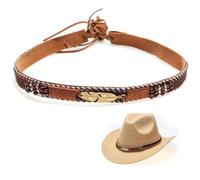 Halukakah Bandeau de Cowboy pour Hommes Femmes Millésime Occidental Style Rétro Tricot Fait Main La Plume Cuir Taille Ajustable