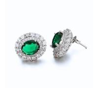 Halukakah Boucles d’Oreilles Femme en Émeraude Tanzanite D6,0 ct en Argent 925 Plaqué Platine,Halo Ovale à Griffes,Pierre Centrale 6 ct + Moissanites Latérales,pour Fiançailles,Mariages,Anniversaires