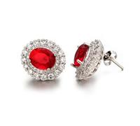 Halukakah Boucles d’Oreilles Femme en Rubis Tanzanite D6,0 ct en Argent 925 Plaqué Platine,Halo Ovale à Griffes,Pierre Centrale 6 Carat + Moissanites Latérales,pour Fiançailles,Mariages,Anniversaires