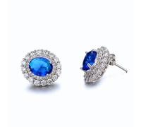 Halukakah Boucles d’Oreilles Femme en Saphir Tanzanite D6,0 ct en Argent 925 Plaqué Platine,Halo Ovale à Griffes,Pierre Centrale 6 Carat + Moissanites Latérales,pour Fiançailles,Mariages,Anniversaires