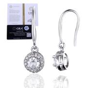 Halukakah Boucles d’Oreilles Moissanite Femme D0,5 ct en Argent 925 Plaqué Platine avec Certificat, Pendantes Halo Rond Diamants à Griffes, Pierre Centrale 0,5 Carat + Env. 0,244 ct Pierres Latérales