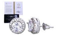 Halukakah Boucles d’Oreilles Moissanite Homme D1,0 ct en Argent 925 Plaqué Platine avec Certificat,Boucles Halo Rond Diamants à Griffes,Pierre Centrale de 1 Carat + Env. 0,588 ct de Pierres Latérales